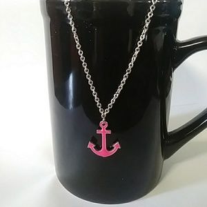 Sweet Pink Anchor Pendant on Delicate Silver Chain